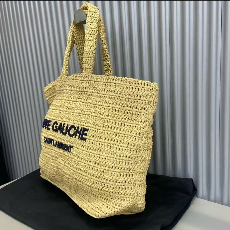 YSL 拉菲草編織RIVE GAUCHE托特包 48*36*14cm 99新 配件塵袋-4