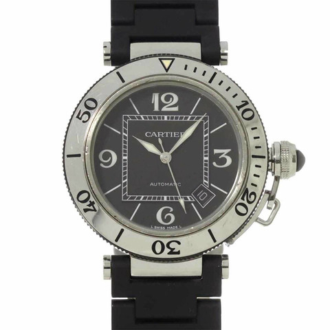 卡地亞 Pasha Seatimer W31077U2 男士腕錶，附日期顯示，黑色，自動上鍊機芯
