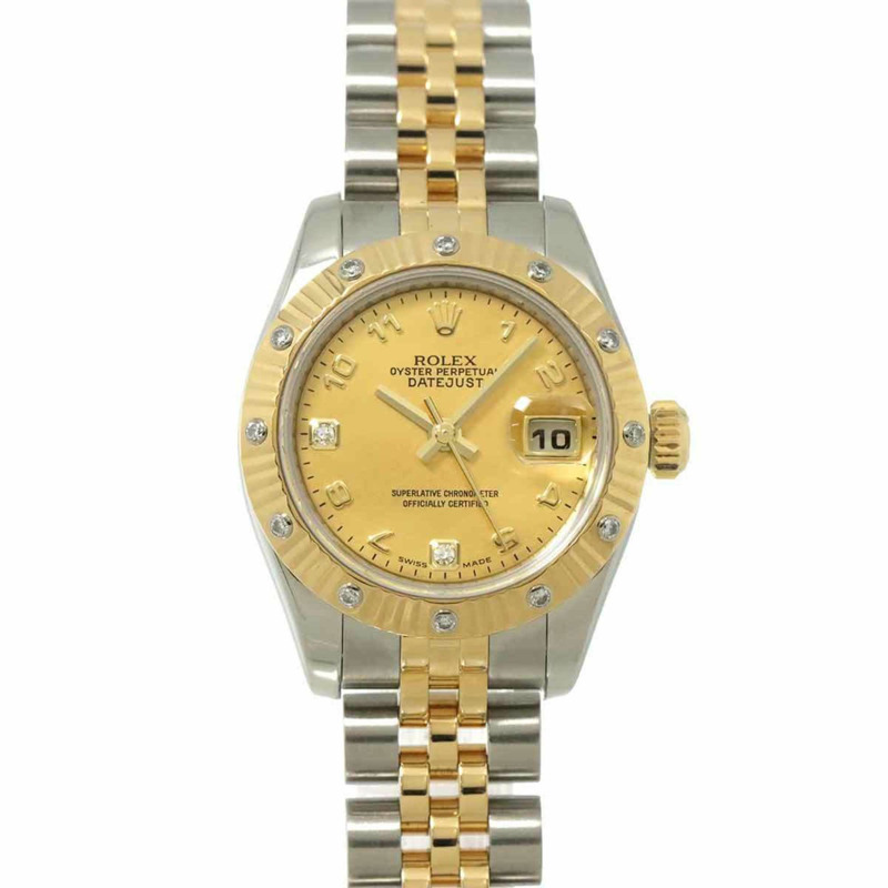 勞力士 Datejust 179313 2BR D Roulette 雙色女錶,鑲嵌鑽石、金粉及 18K 黃金,自動上鍊-0