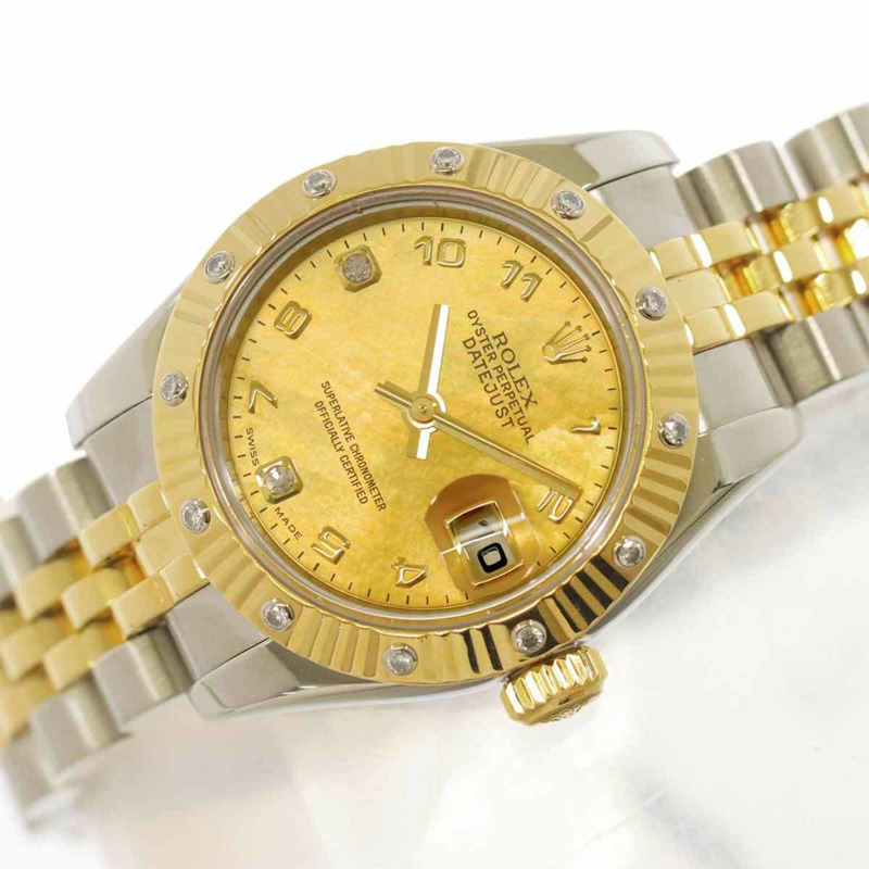 勞力士 Datejust 179313 2BR D Roulette 雙色女錶,鑲嵌鑽石、金粉及 18K 黃金,自動上鍊-6
