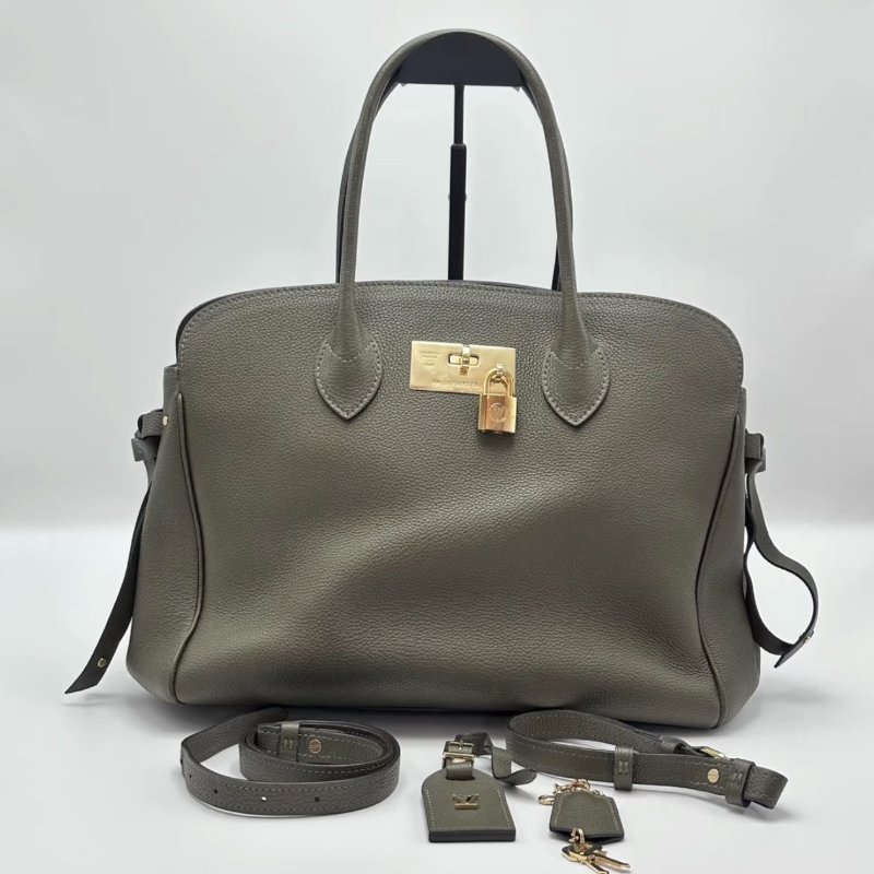 LV 軍綠色金扣milla系列肩背手提包30*23*12 98新配件鎖鑰匙塵袋-0