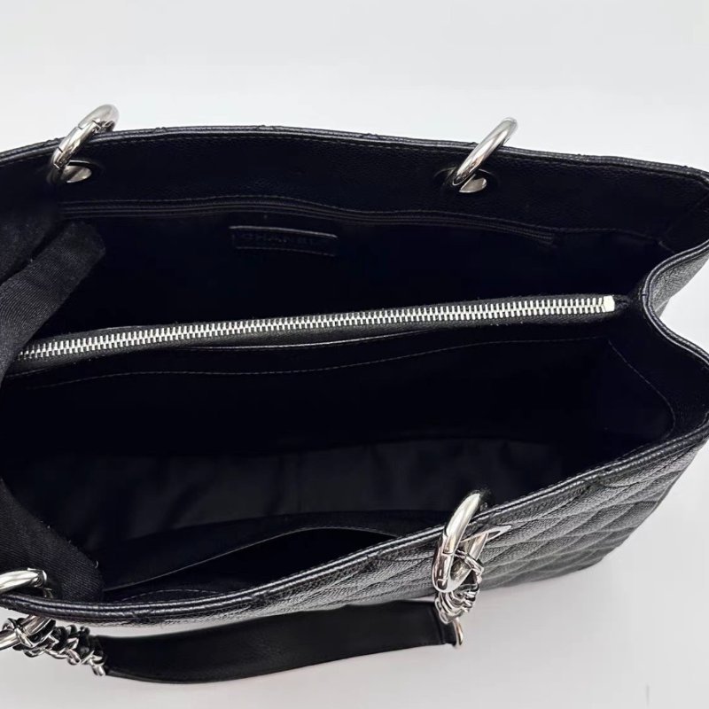 CHANEL 黑銀荔枝牛皮GST手提單肩背包34*24*13 98新配件塵袋-1