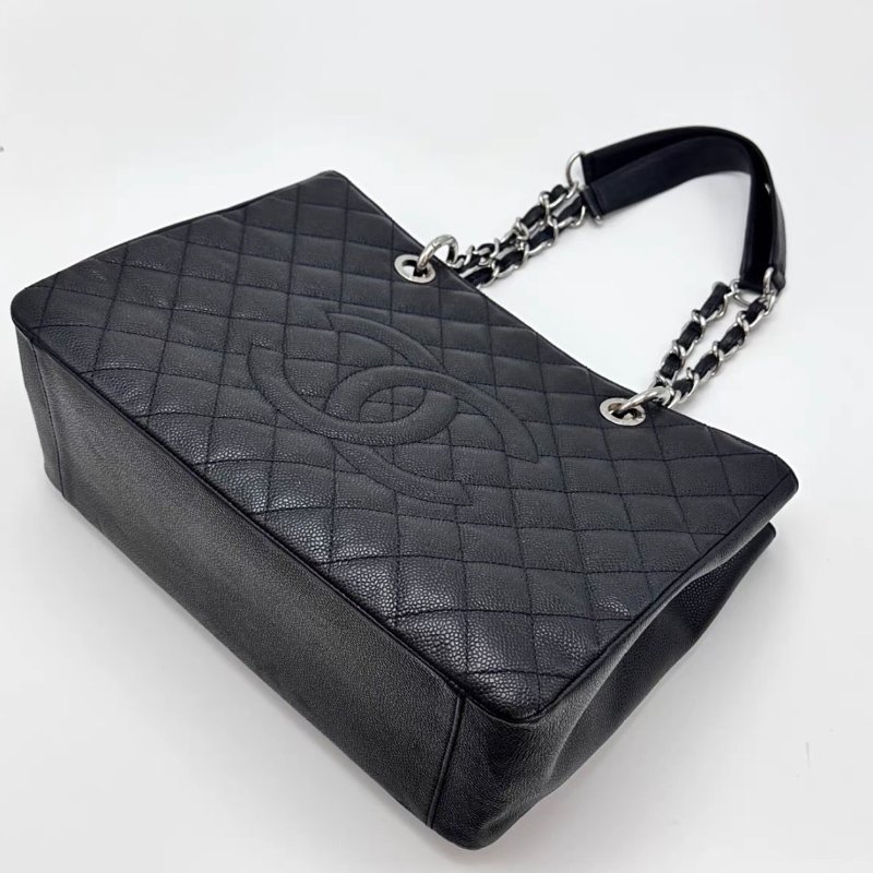 CHANEL 黑銀荔枝牛皮GST手提單肩背包34*24*13 98新配件塵袋-2