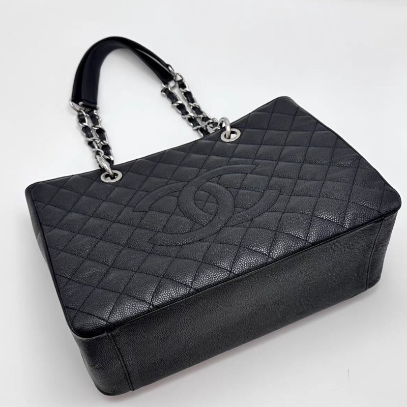 CHANEL 黑銀荔枝牛皮GST手提單肩背包34*24*13 98新配件塵袋-4