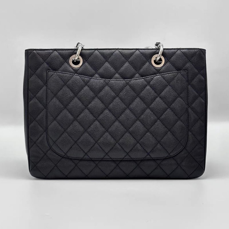 CHANEL 黑銀荔枝牛皮GST手提單肩背包34*24*13 98新配件塵袋-5