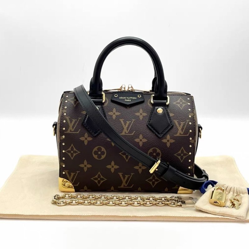LV Speedy Trunk 20手提斜背包芯片款20*14*5*11.5 99新配件塵袋鎖鑰匙-0