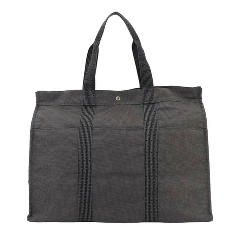 愛馬仕 Herline TGM 手提包，灰色帆布配銀色五金配件