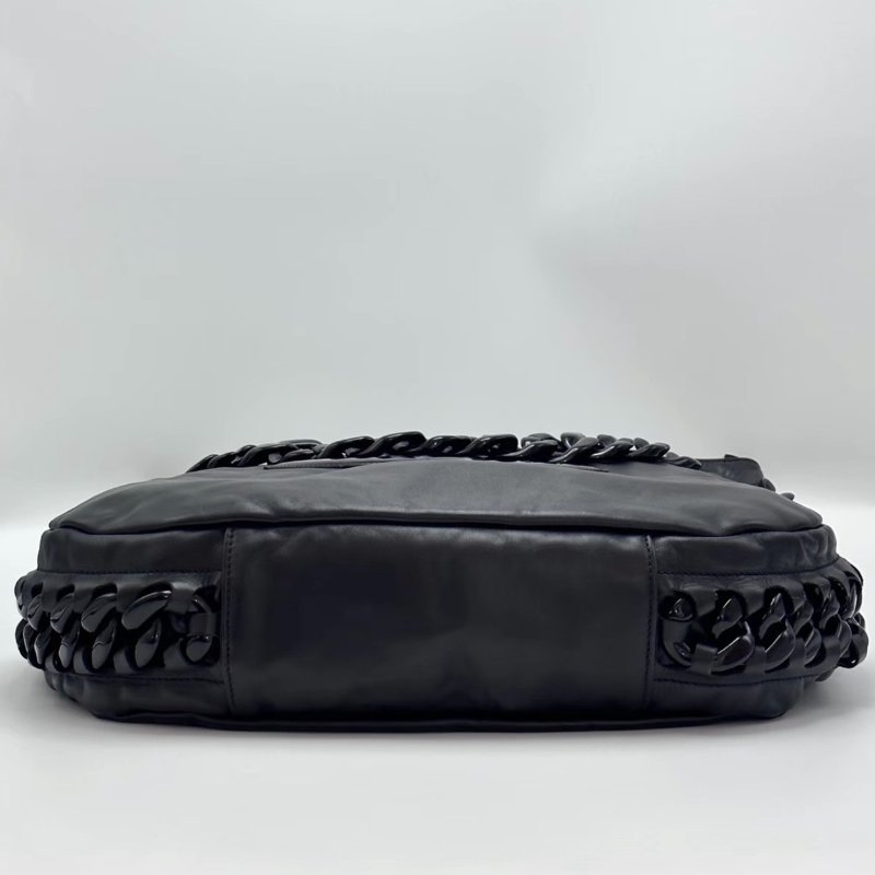 CHANEL 黑色雙C大LOGO滾邊粗鏈條肩背腋下包41*40*11 98新-3