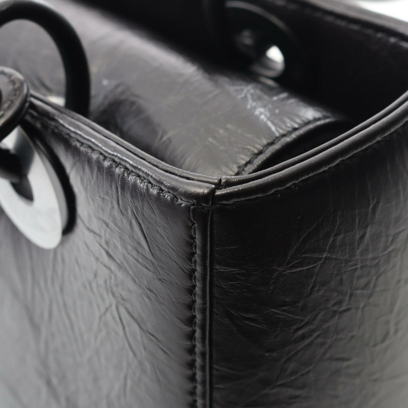 Christian Dior LADY DIOR 黑色皮革單肩手提包(二手女款)-7