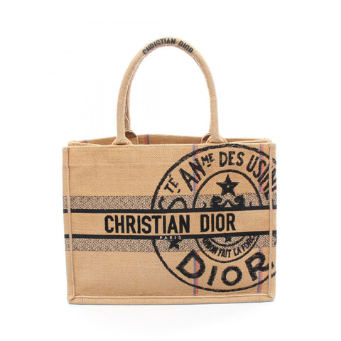 Christian Dior BOOK TOTE 中型手提包 拉菲草編織 棕色 黑色 二手 女士