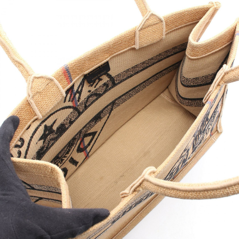 Christian Dior BOOK TOTE 中型手提包 拉菲草編織 棕色 黑色 二手 女士-2