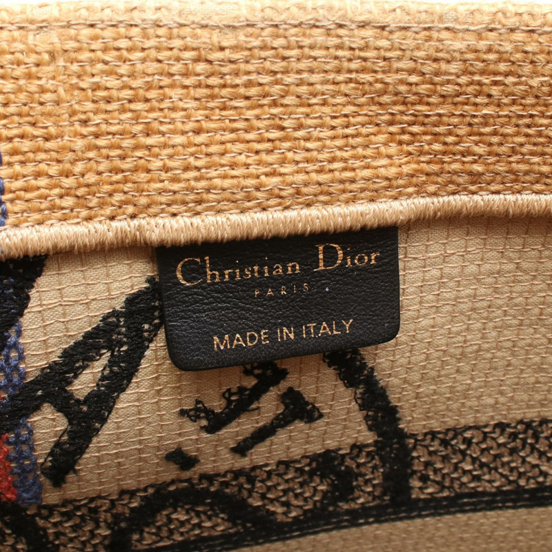 Christian Dior BOOK TOTE 中型手提包 拉菲草編織 棕色 黑色 二手 女士-3