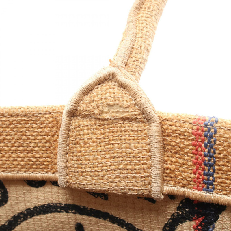 Christian Dior BOOK TOTE 中型手提包 拉菲草編織 棕色 黑色 二手 女士-5