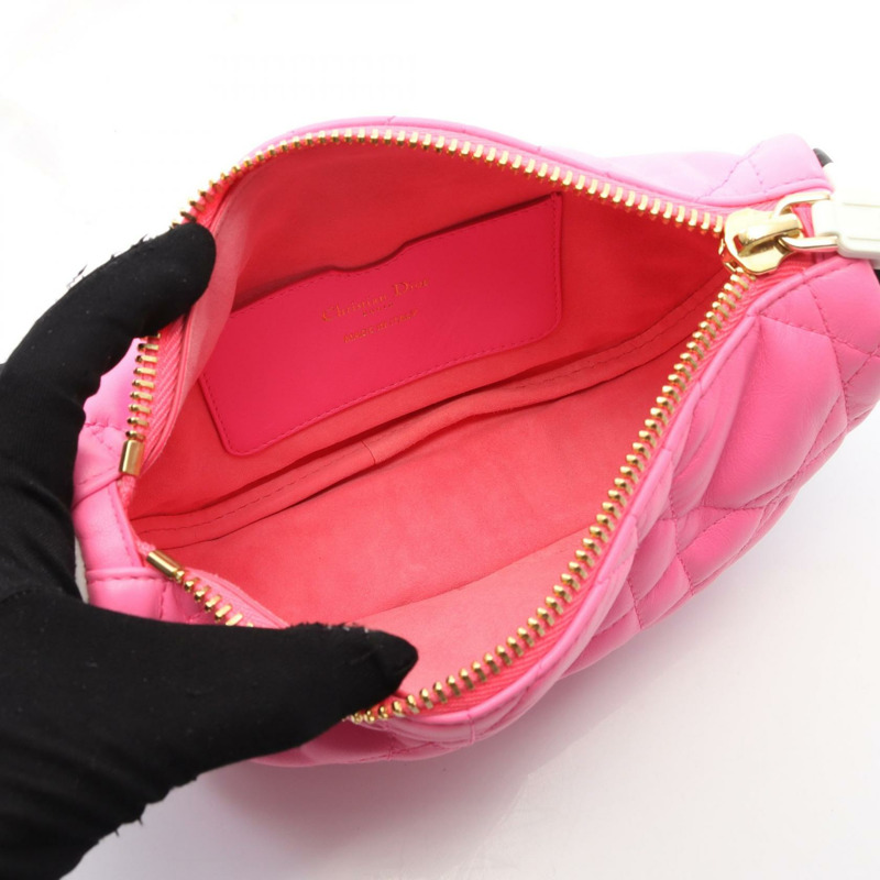 Dior VIBE 小號 Hobo Cannage 手提單肩包,皮革材質,粉紅色、白色、黑色,二手-2