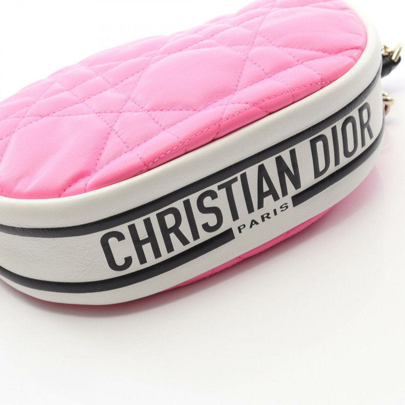 Dior VIBE 小號 Hobo Cannage 手提單肩包,皮革材質,粉紅色、白色、黑色,二手-4