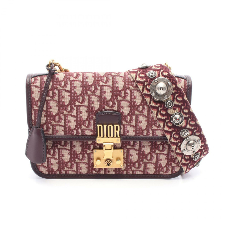 Christian Dior Addict Oblique 單肩包,帆布皮革,波爾多米色,二手-0