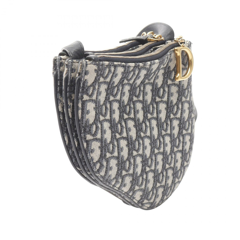 Christian Dior 馬鞍形斜背包,帆布皮革海軍藍,二手-1