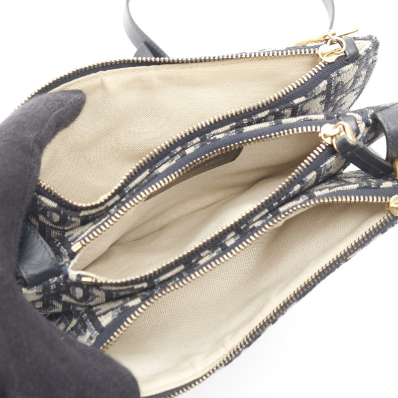 Christian Dior 馬鞍形斜背包,帆布皮革海軍藍,二手-2