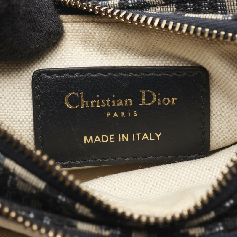 Christian Dior 馬鞍形斜背包,帆布皮革海軍藍,二手-3