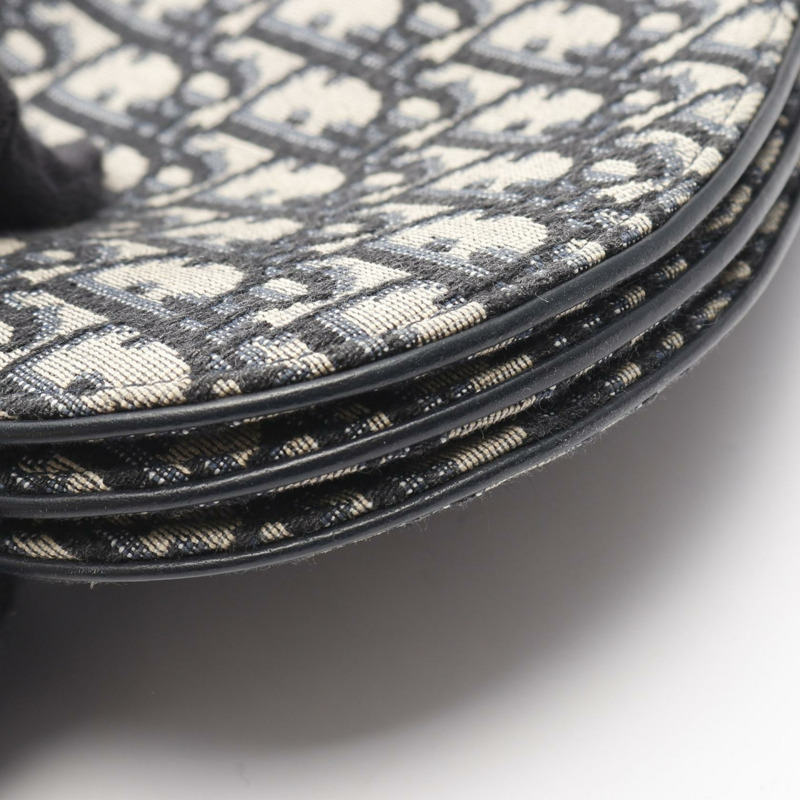 Christian Dior 馬鞍形斜背包,帆布皮革海軍藍,二手-5