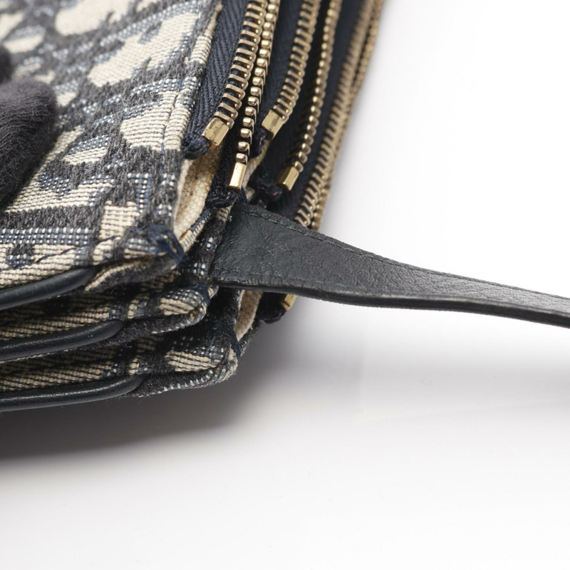 Christian Dior 馬鞍形斜背包,帆布皮革海軍藍,二手-6