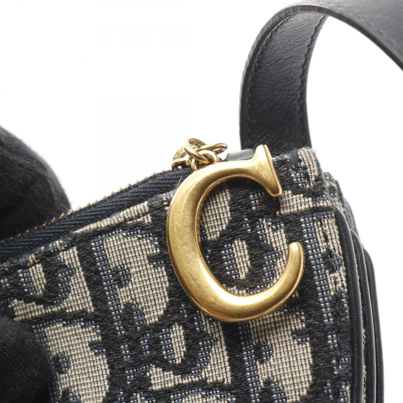 Christian Dior 馬鞍形斜背包,帆布皮革海軍藍,二手-7