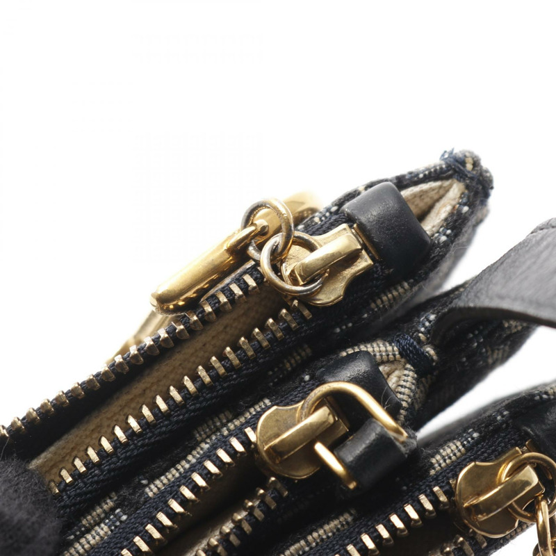 Christian Dior 馬鞍形斜背包,帆布皮革海軍藍,二手-8