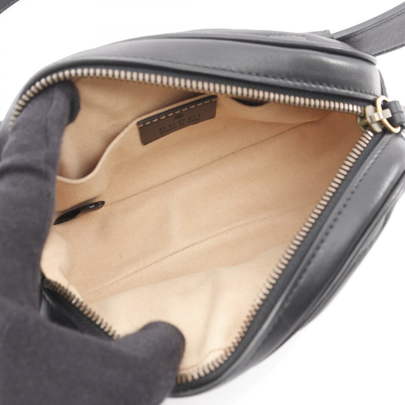 GUCCI GG Marmont 腰包/臀包 476434 黑色皮革二手女款-2