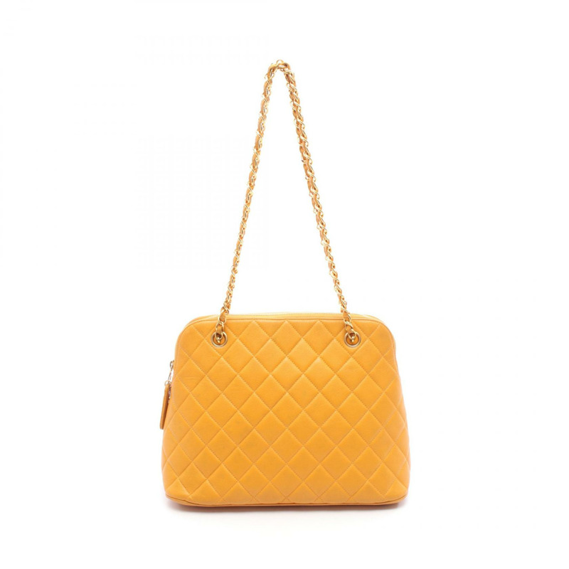 香奈兒 (CHANEL) 絎縫鏈條肩背包,小牛皮,黃色,金色五金,二手女款-0