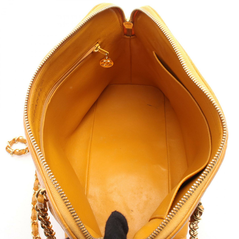 香奈兒 (CHANEL) 絎縫鏈條肩背包,小牛皮,黃色,金色五金,二手女款-2