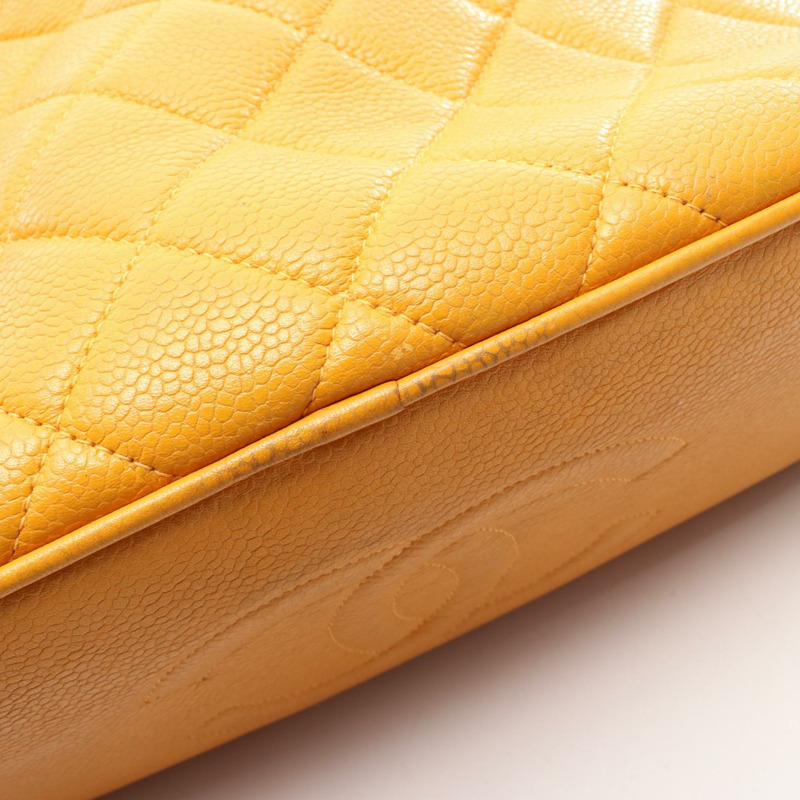 香奈兒 (CHANEL) 絎縫鏈條肩背包,小牛皮,黃色,金色五金,二手女款-10