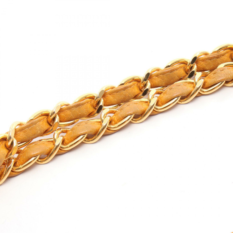 香奈兒 (CHANEL) 絎縫鏈條肩背包,小牛皮,黃色,金色五金,二手女款-11