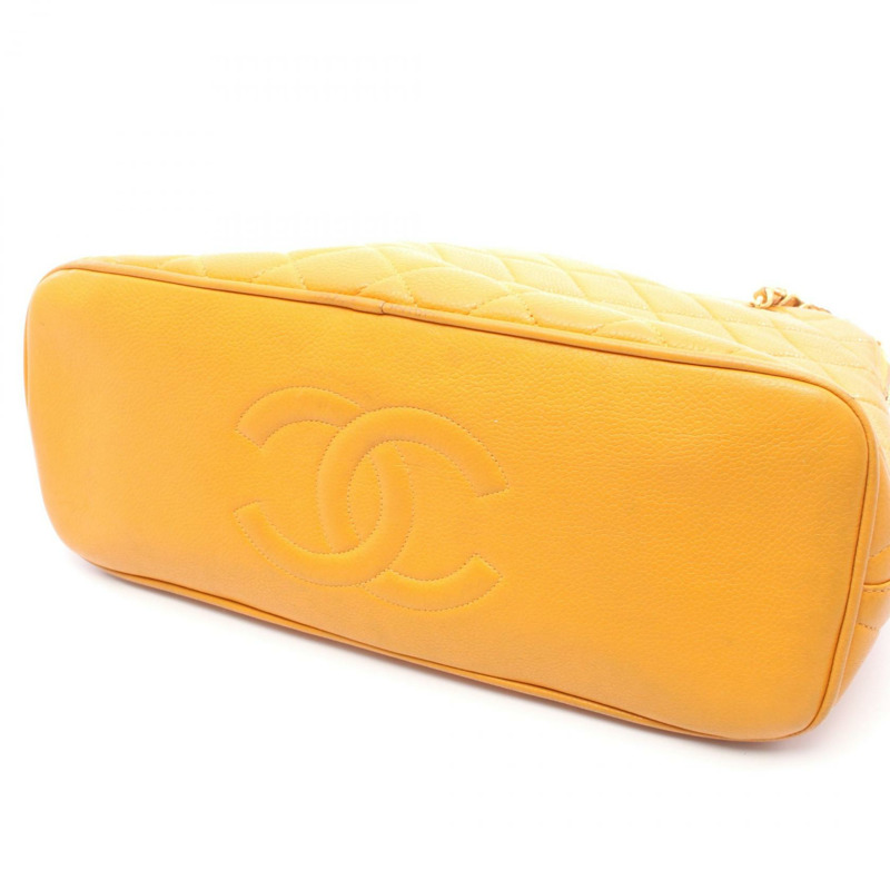 香奈兒 (CHANEL) 絎縫鏈條肩背包,小牛皮,黃色,金色五金,二手女款-12