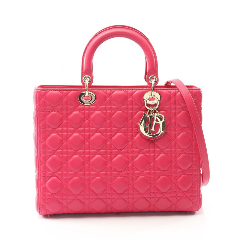 Christian Dior Lady Dior Cannage 大手提單肩包，皮革，洋紅色-0