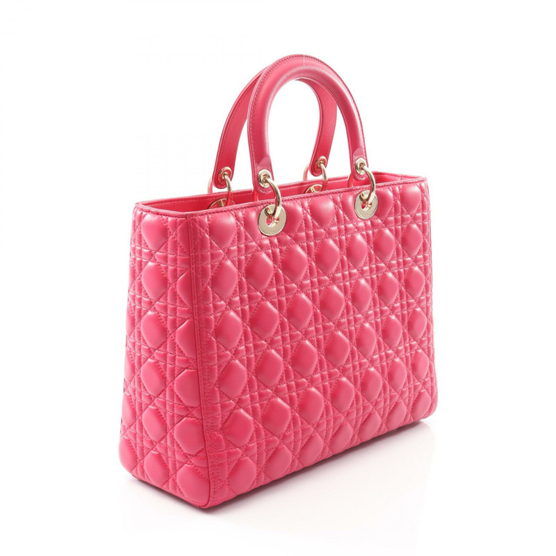 Christian Dior Lady Dior Cannage 大手提單肩包，皮革，洋紅色-1