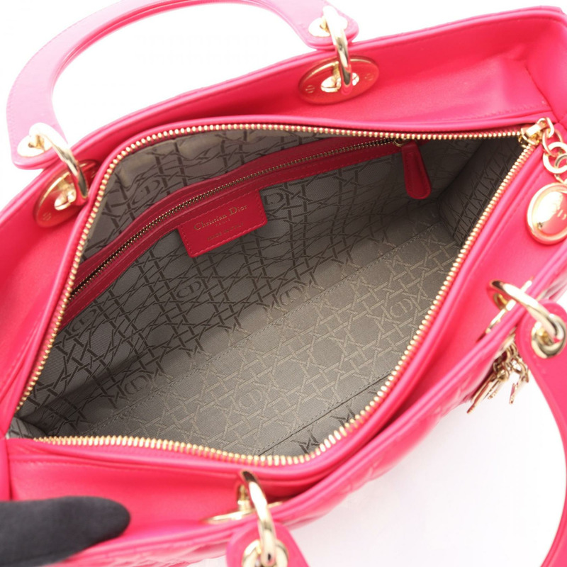 Christian Dior Lady Dior Cannage 大手提單肩包，皮革，洋紅色-2