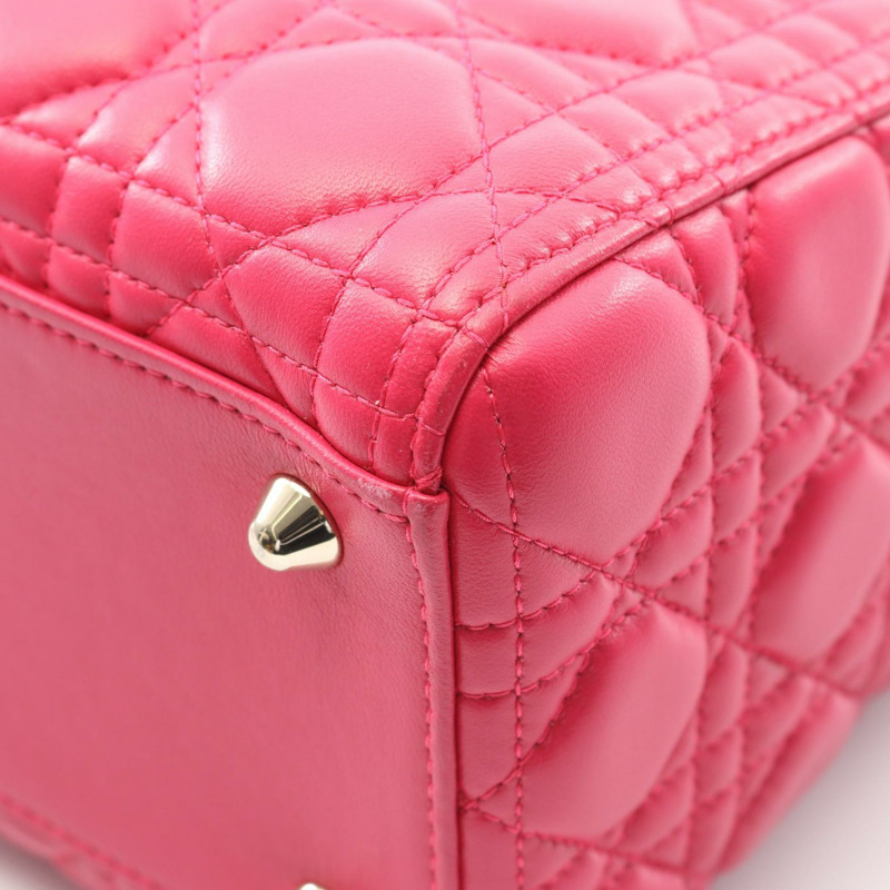 Christian Dior Lady Dior Cannage 大手提單肩包，皮革，洋紅色-4