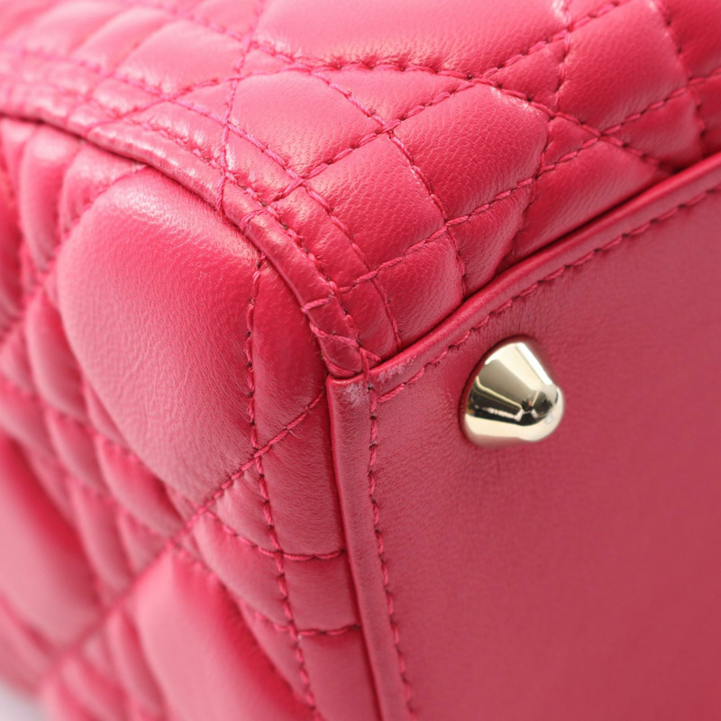 Christian Dior Lady Dior Cannage 大手提單肩包，皮革，洋紅色-5