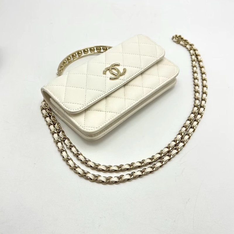 CHANEL 白色金扣24s珍珠woc手提肩背斜背包17*9.5*3 98新配件塵袋-2