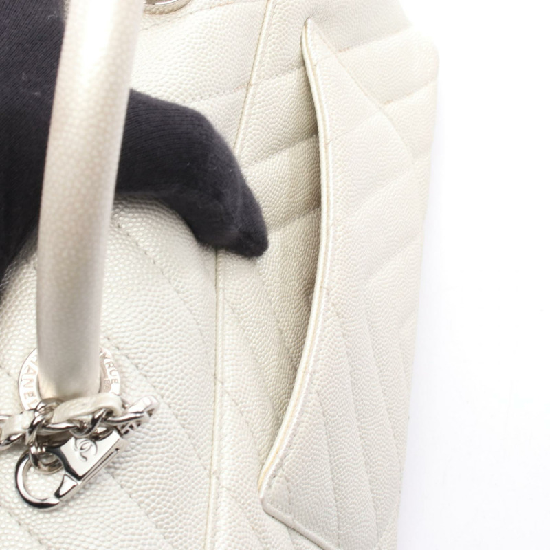 香奈兒 Coco Handle 翻蓋絎縫鏈條肩背包 小牛皮 SHW 白色 二手-6