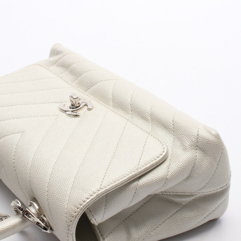 香奈兒 Coco Handle 翻蓋絎縫鏈條肩背包 小牛皮 SHW 白色 二手-7