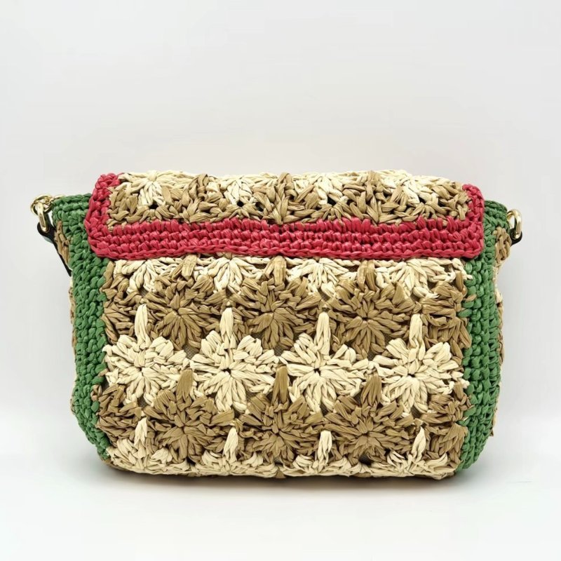 GUCCI 彩色紅綠拼拉菲草編肩背斜背包22*16*5 98新配件塵袋-5