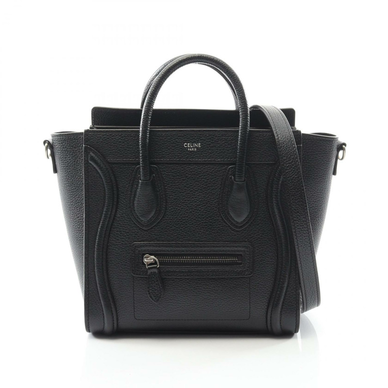 CELINE Luggage Nano Shopper 單肩斜背包 189243 黑色皮革 二手-0
