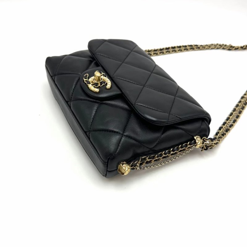 CHANEL 黑金珍珠鴛鴦雙C扣肩背斜背皮穿鏈條包19*16*4 98新配件塵袋-2