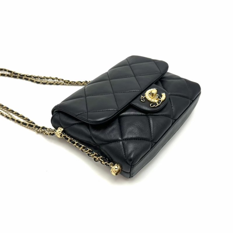 CHANEL 黑金珍珠鴛鴦雙C扣肩背斜背皮穿鏈條包19*16*4 98新配件塵袋-4