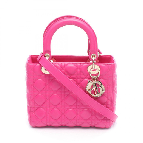 Christian Dior LADY DIOR Cannage 單肩手提包，皮革材質，紫紅色，二手