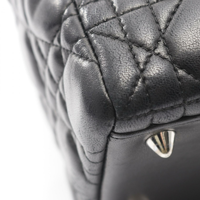 Christian Dior LADY DIOR Cannage 2Way 肩背手提包,黑色皮革,二手 CD-4