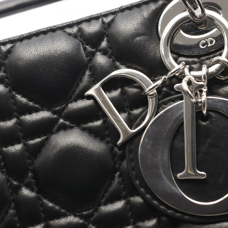 Christian Dior LADY DIOR Cannage 2Way 肩背手提包,黑色皮革,二手 CD-6