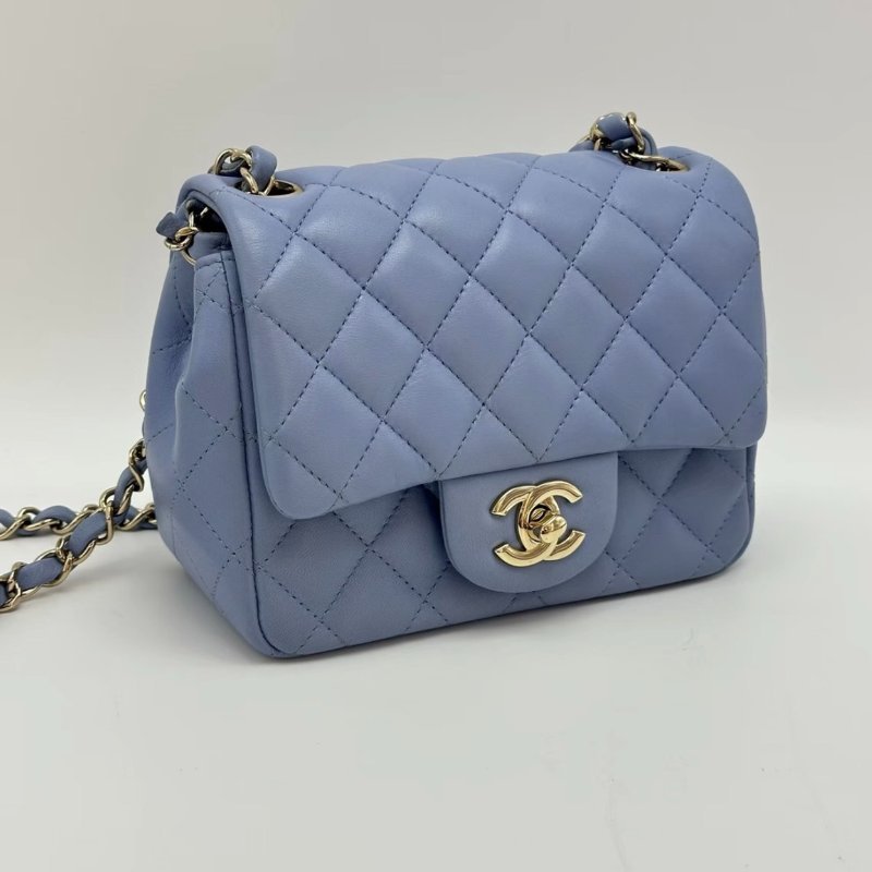 CHANEL baby藍金扣方胖子肩背斜背鏈條包16*12*7.5 98新配件塵袋保卡-1