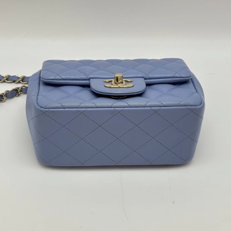 CHANEL baby藍金扣方胖子肩背斜背鏈條包16*12*7.5 98新配件塵袋保卡-3